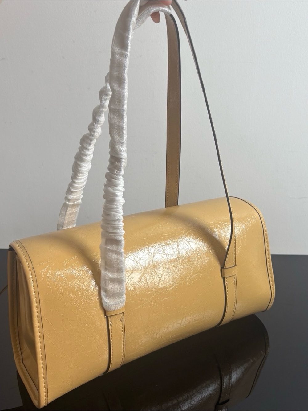 Coach Mustard Pebbled Leather Barrel Bag with Bow Accents - Picture 6 of 9